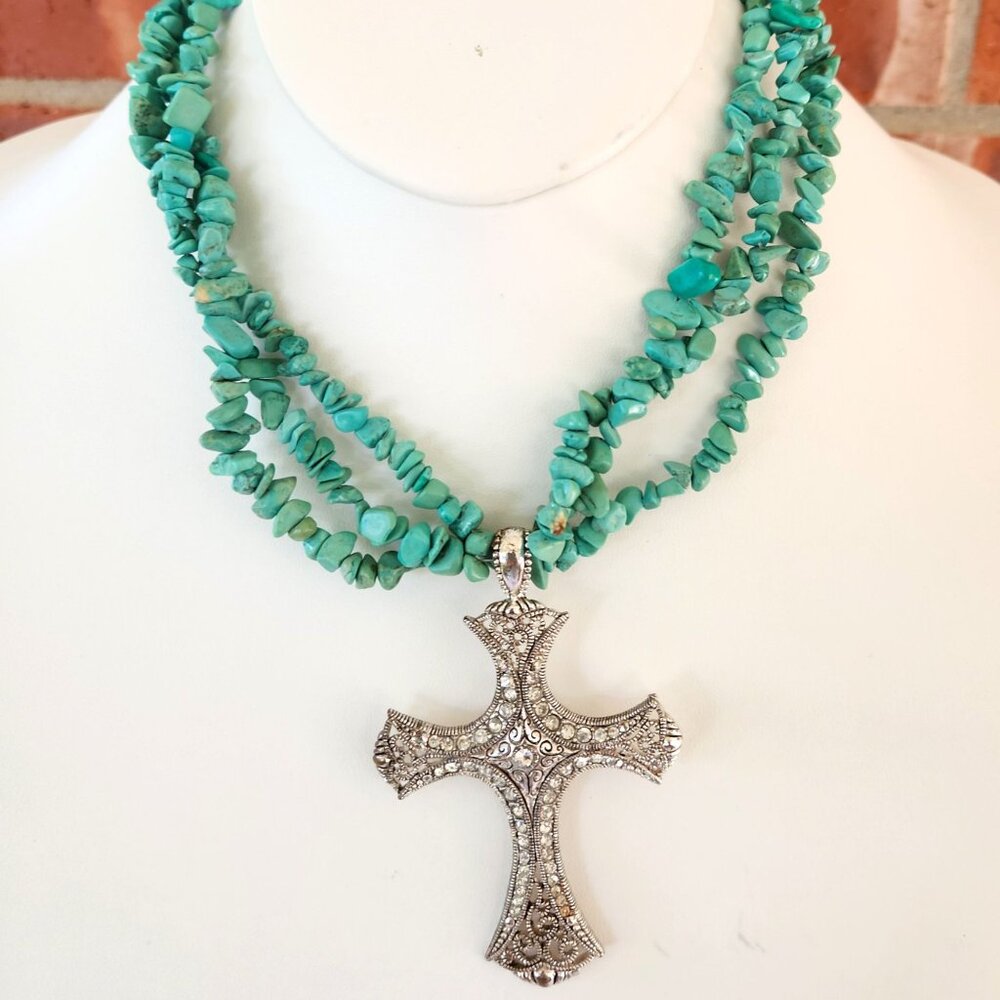 Blazin Roxx Turquoise Cross Necklace Southwestern Jewelry Bohemian Boho Chic